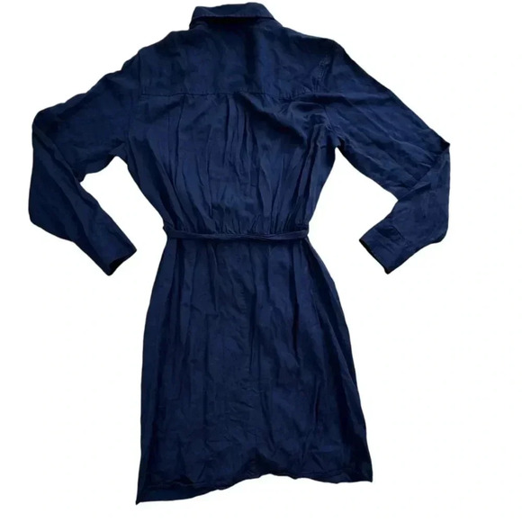 Gap Navy Blue Button Down Dress with Tie Waist Long Sleeve Small Knee Length - Picture 3 of 13